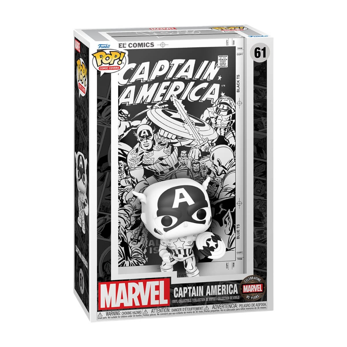 Marvel 85th Anniversary - Captain America (61) Funko Pop! Comic Covers Black and White Vinyl Figure 9 cm