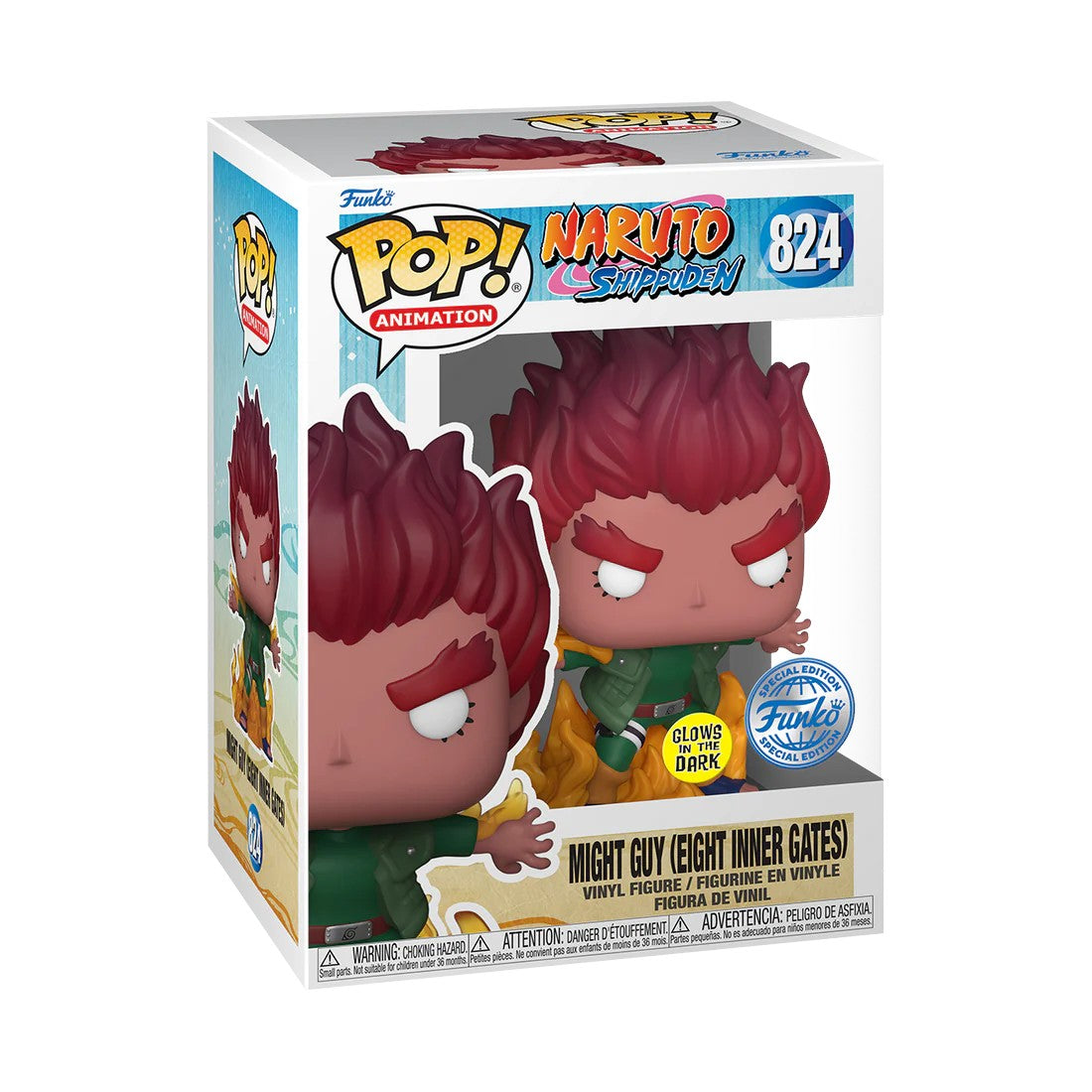 Naruto Shippuden - Might Guy (Eight Inner Gates) (GLOW IN THE DARK) (824) Funko POP! Animation Anime Vinyl Figure 9 cm